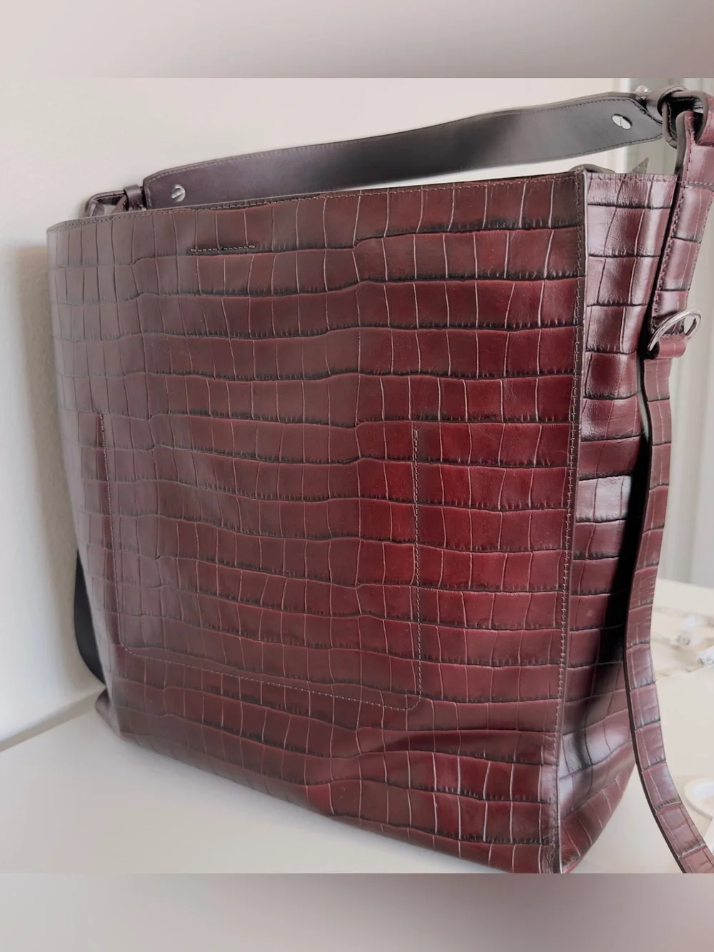 Like NEW AllSaints Polly North/South Crocodile-Embossed Leather Tote Bag